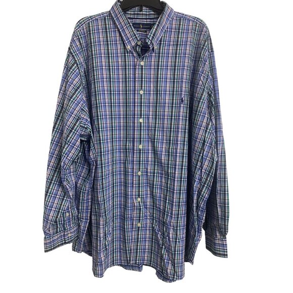 Ralph Lauren 4XB Performance Plaid Classic Preppy Shirt Blue - Picture 1 of 8